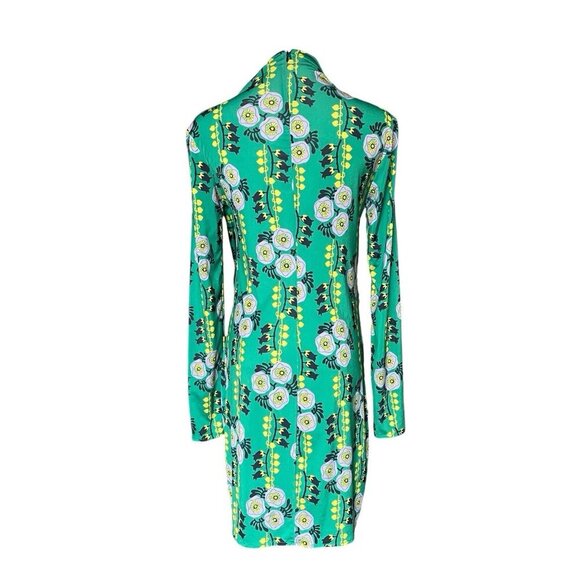 ZARA W/B Drape Ruched Mock Neck Midi Dress Sz S Green Floral 70s Retro Portugal - Picture 4 of 12